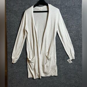 Style & Co Long Cardigan with pockets - ribbed detailing - off white -medium NWT